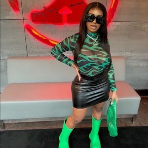 Green & Black Mesh Bodysuit